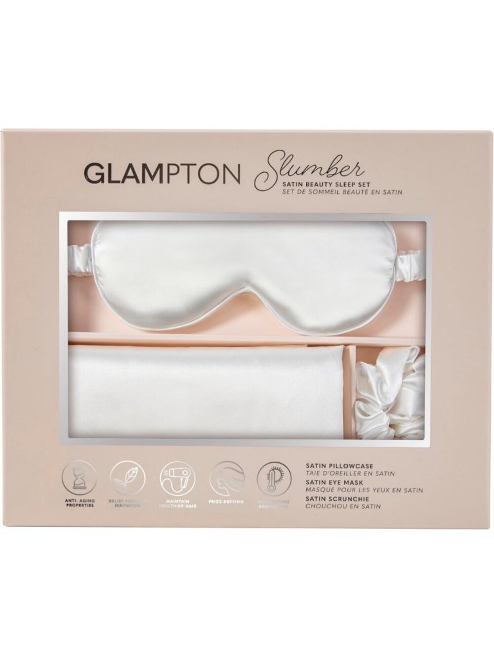 Luxurious Satin Beauty Sleep Set - 3-Piece White Pillowcase, Eye Mask